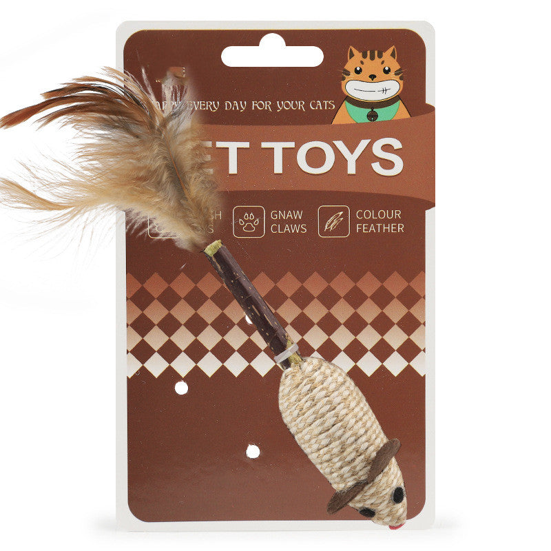 Pet Cat With Feather Polygonum Multiflorum Wearing Hemp Rope Nibbling Toy