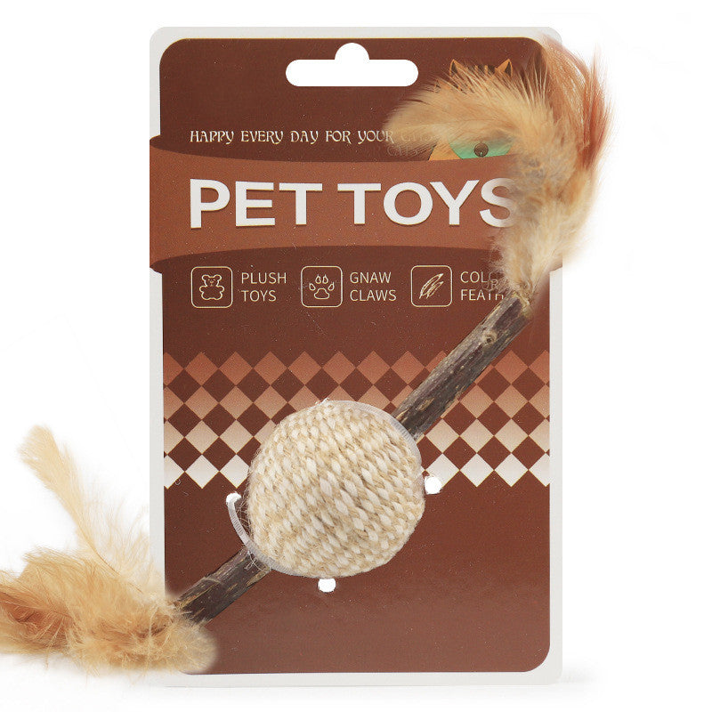 Pet Cat With Feather Polygonum Multiflorum Wearing Hemp Rope Nibbling Toy
