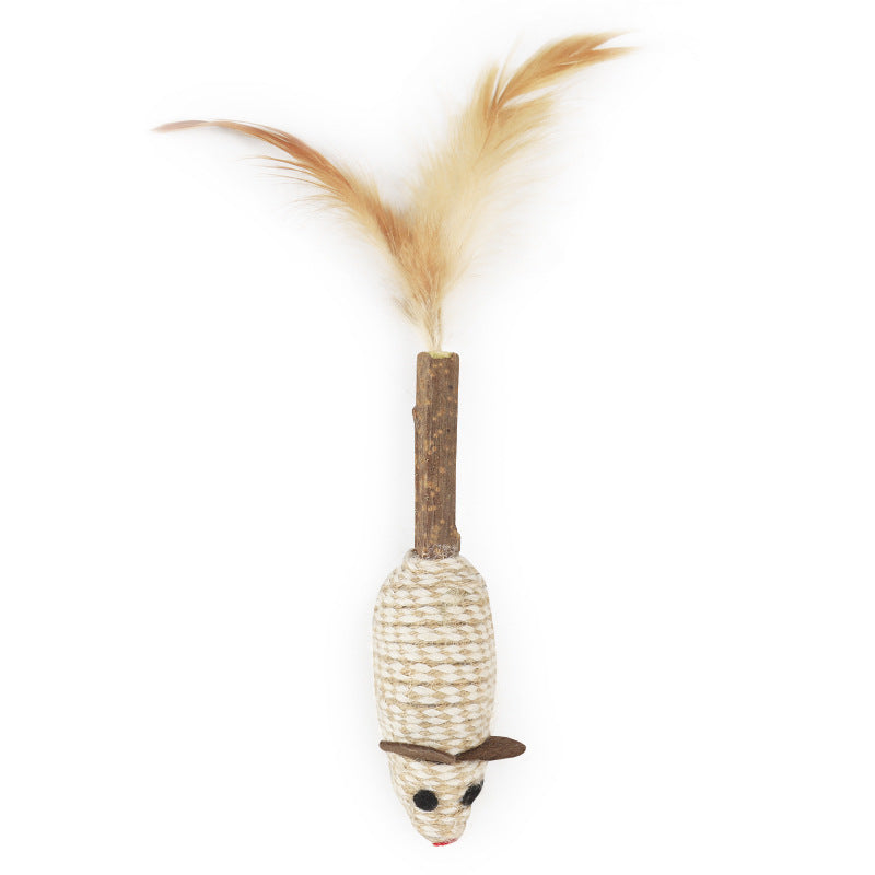 Pet Cat With Feather Polygonum Multiflorum Wearing Hemp Rope Nibbling Toy